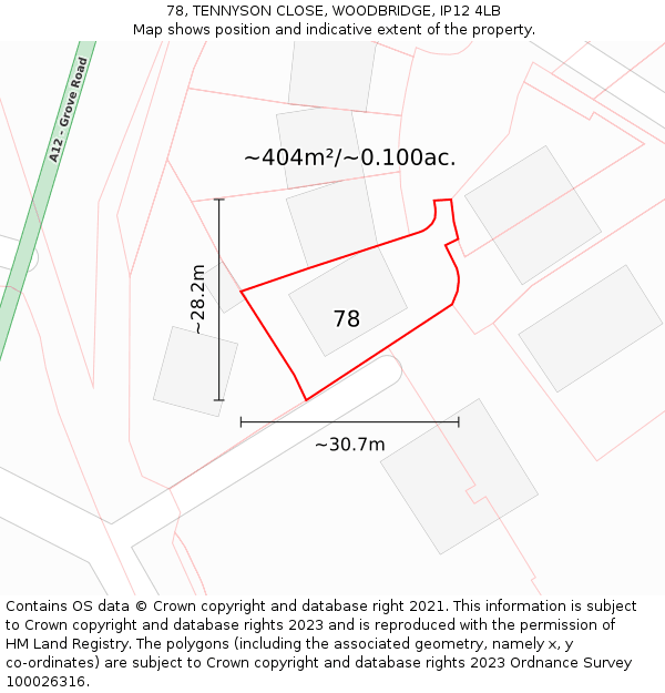 78, TENNYSON CLOSE, WOODBRIDGE, IP12 4LB: Plot and title map