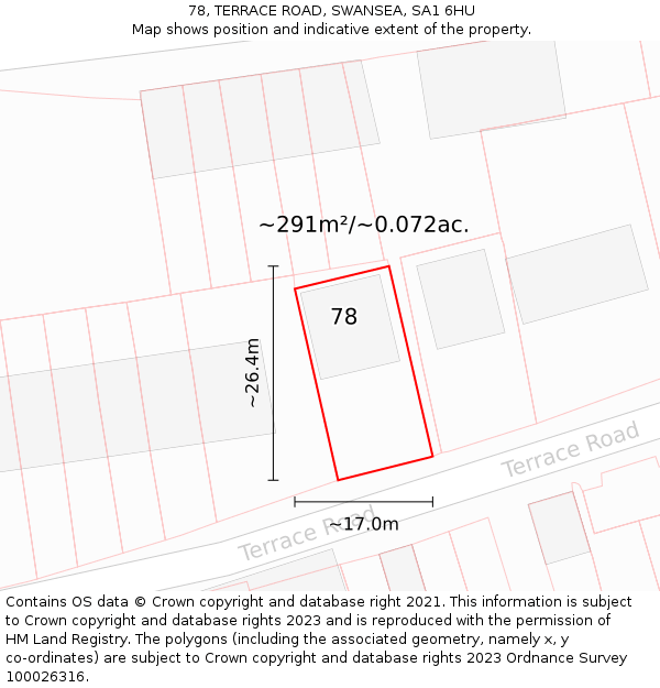 78, TERRACE ROAD, SWANSEA, SA1 6HU: Plot and title map