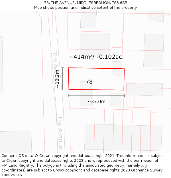 78, THE AVENUE, MIDDLESBROUGH, TS5 6SB: Plot and title map