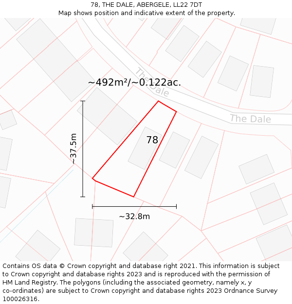 78, THE DALE, ABERGELE, LL22 7DT: Plot and title map