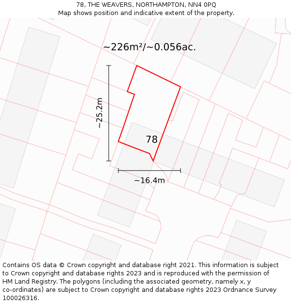 78, THE WEAVERS, NORTHAMPTON, NN4 0PQ: Plot and title map