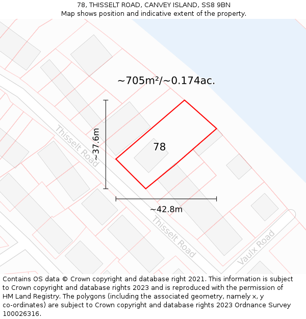 78, THISSELT ROAD, CANVEY ISLAND, SS8 9BN: Plot and title map