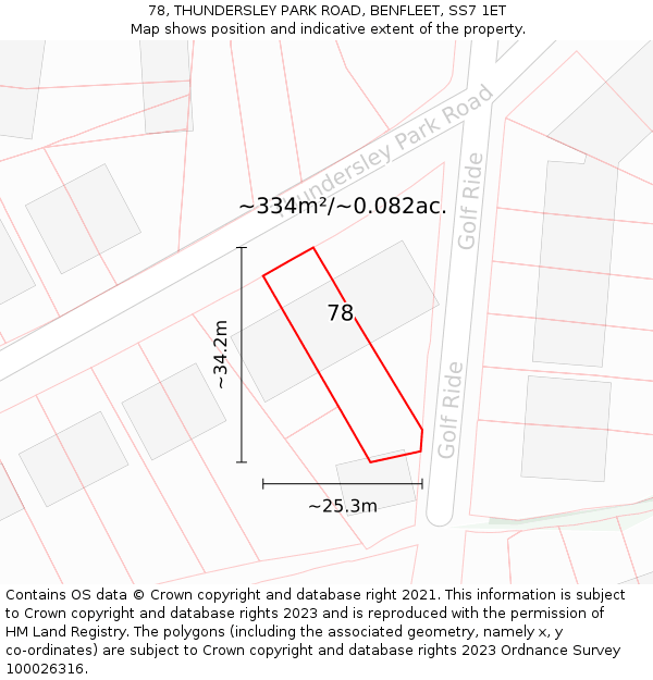 78, THUNDERSLEY PARK ROAD, BENFLEET, SS7 1ET: Plot and title map