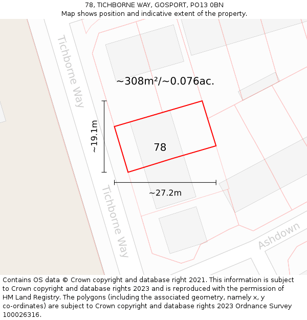 78, TICHBORNE WAY, GOSPORT, PO13 0BN: Plot and title map