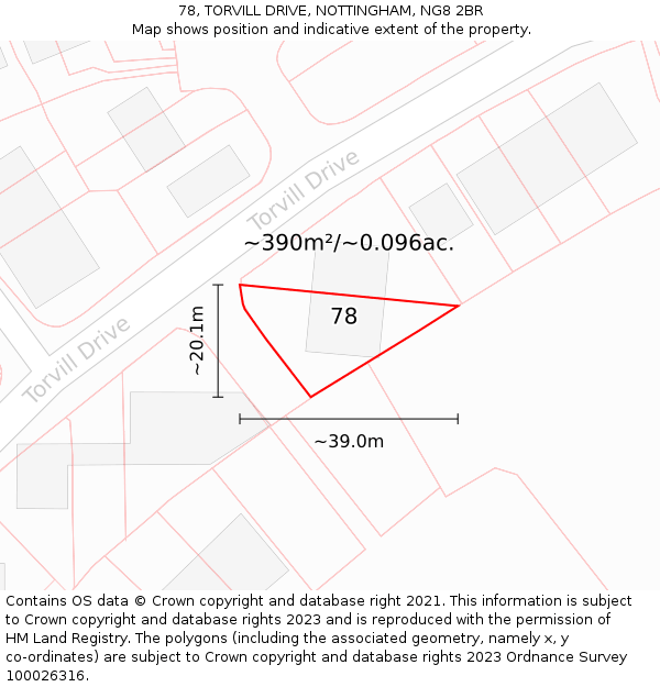 78, TORVILL DRIVE, NOTTINGHAM, NG8 2BR: Plot and title map