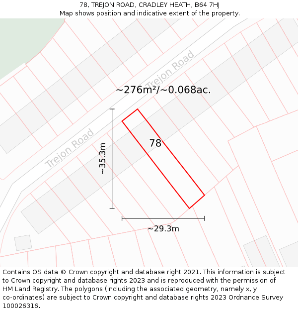 78, TREJON ROAD, CRADLEY HEATH, B64 7HJ: Plot and title map