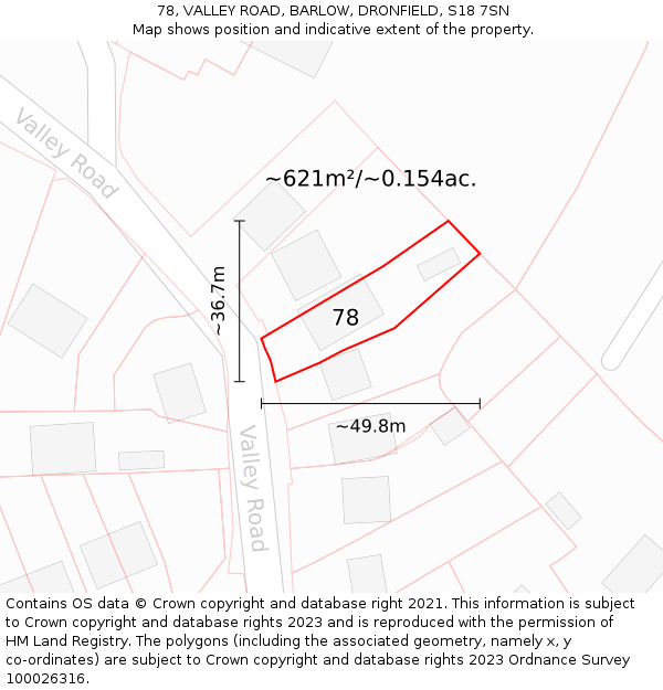 78, VALLEY ROAD, BARLOW, DRONFIELD, S18 7SN: Plot and title map
