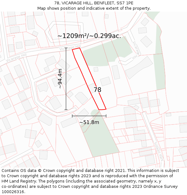 78, VICARAGE HILL, BENFLEET, SS7 1PE: Plot and title map