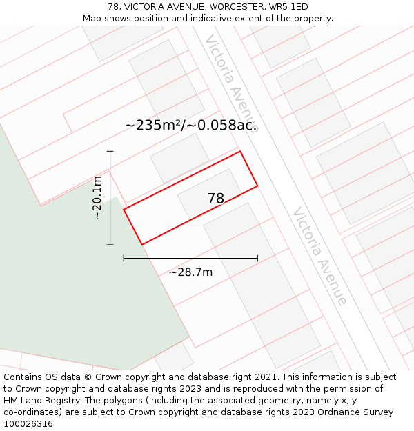 78, VICTORIA AVENUE, WORCESTER, WR5 1ED: Plot and title map