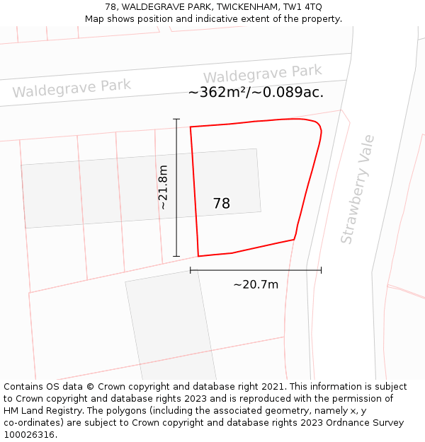 78, WALDEGRAVE PARK, TWICKENHAM, TW1 4TQ: Plot and title map
