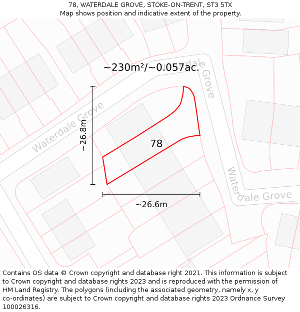 78, WATERDALE GROVE, STOKE-ON-TRENT, ST3 5TX: Plot and title map