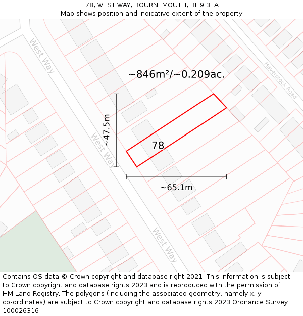78, WEST WAY, BOURNEMOUTH, BH9 3EA: Plot and title map