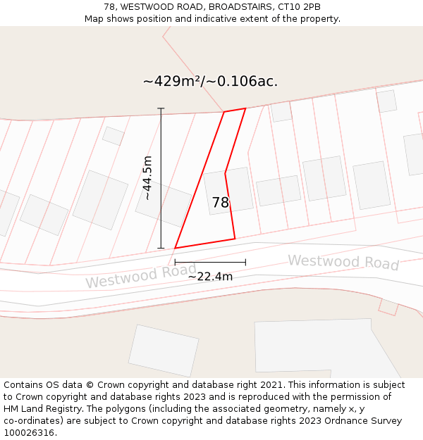 78, WESTWOOD ROAD, BROADSTAIRS, CT10 2PB: Plot and title map