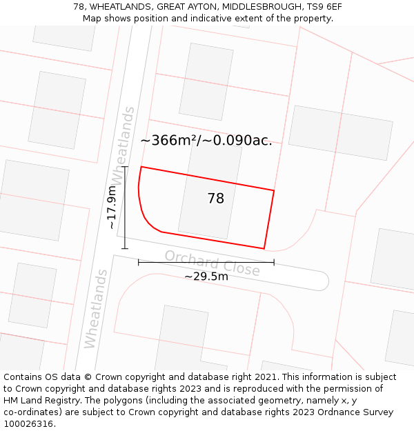 78, WHEATLANDS, GREAT AYTON, MIDDLESBROUGH, TS9 6EF: Plot and title map