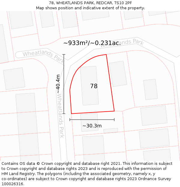 78, WHEATLANDS PARK, REDCAR, TS10 2PF: Plot and title map