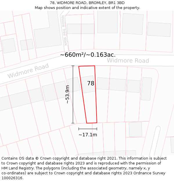 78, WIDMORE ROAD, BROMLEY, BR1 3BD: Plot and title map