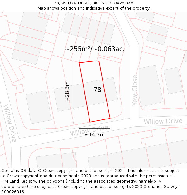 78, WILLOW DRIVE, BICESTER, OX26 3XA: Plot and title map