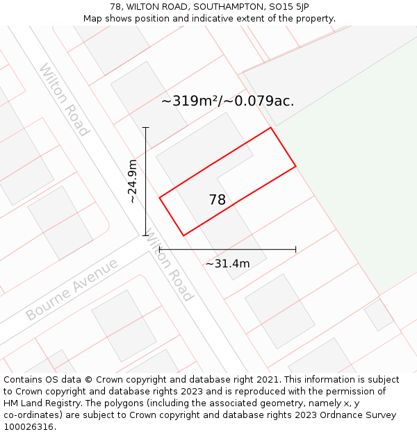 78, WILTON ROAD, SOUTHAMPTON, SO15 5JP: Plot and title map