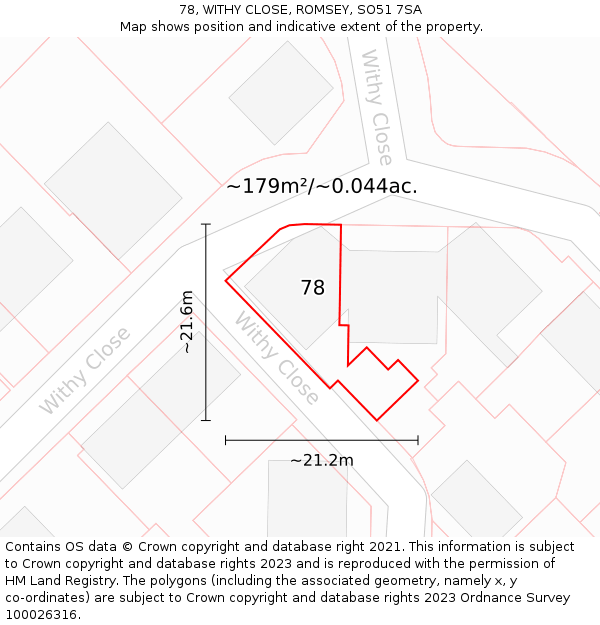 78, WITHY CLOSE, ROMSEY, SO51 7SA: Plot and title map