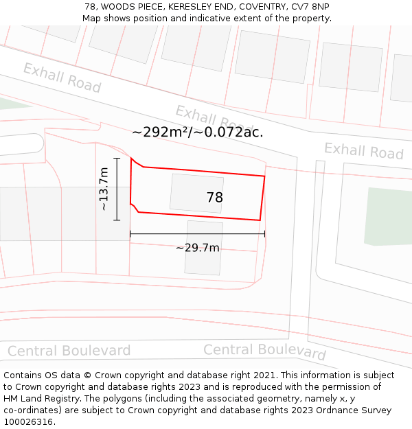 78, WOODS PIECE, KERESLEY END, COVENTRY, CV7 8NP: Plot and title map