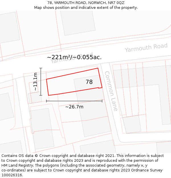 78, YARMOUTH ROAD, NORWICH, NR7 0QZ: Plot and title map