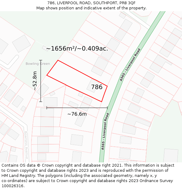 786, LIVERPOOL ROAD, SOUTHPORT, PR8 3QF: Plot and title map