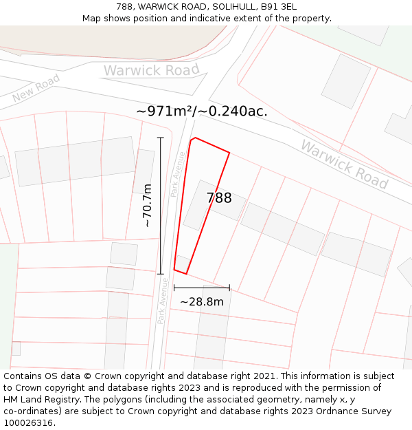 788, WARWICK ROAD, SOLIHULL, B91 3EL: Plot and title map