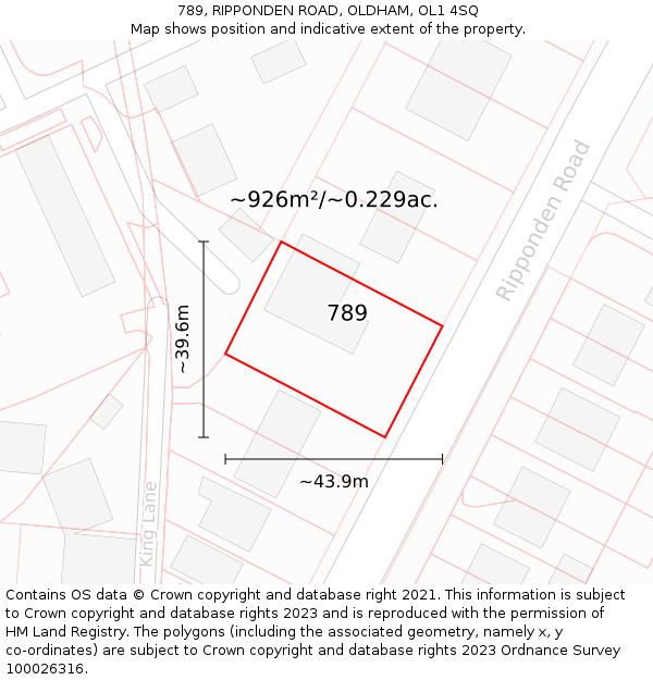 789, RIPPONDEN ROAD, OLDHAM, OL1 4SQ: Plot and title map