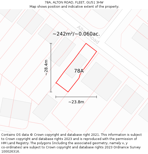 78A, ALTON ROAD, FLEET, GU51 3HW: Plot and title map