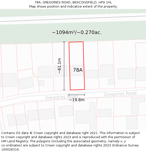 78A, GREGORIES ROAD, BEACONSFIELD, HP9 1HL: Plot and title map