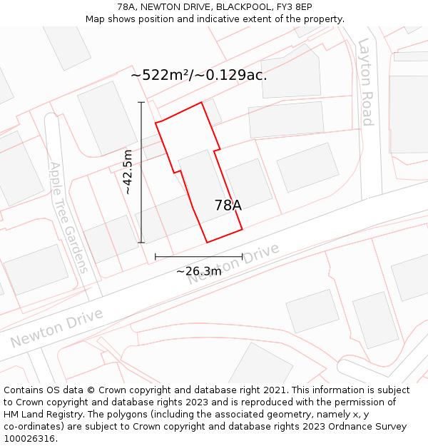78A, NEWTON DRIVE, BLACKPOOL, FY3 8EP: Plot and title map