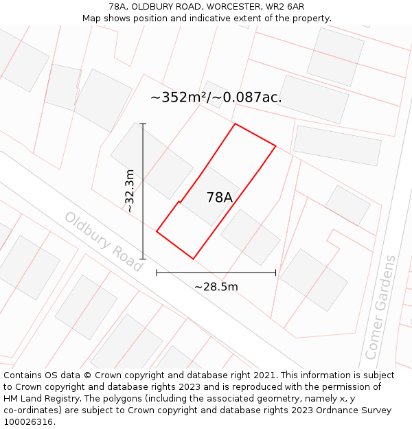 78A, OLDBURY ROAD, WORCESTER, WR2 6AR: Plot and title map
