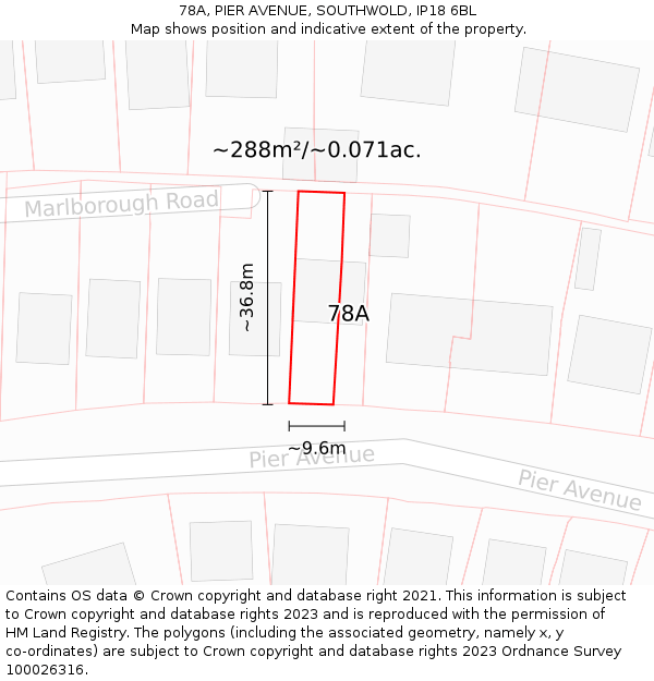 78A, PIER AVENUE, SOUTHWOLD, IP18 6BL: Plot and title map