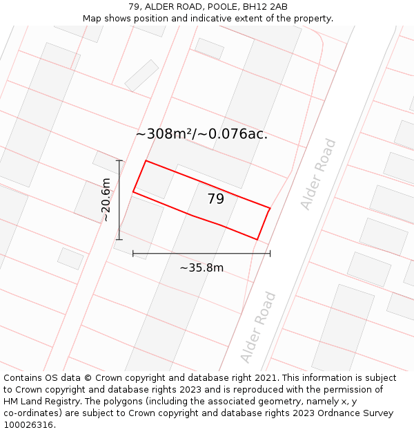 79, ALDER ROAD, POOLE, BH12 2AB: Plot and title map