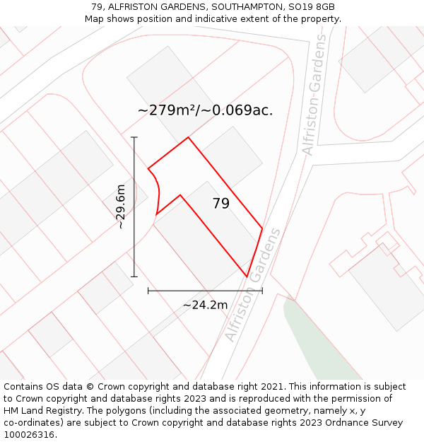 79, ALFRISTON GARDENS, SOUTHAMPTON, SO19 8GB: Plot and title map