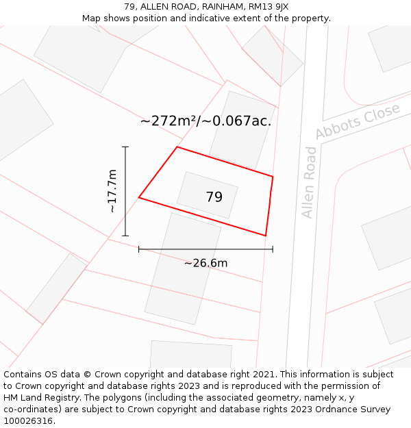 79, ALLEN ROAD, RAINHAM, RM13 9JX: Plot and title map