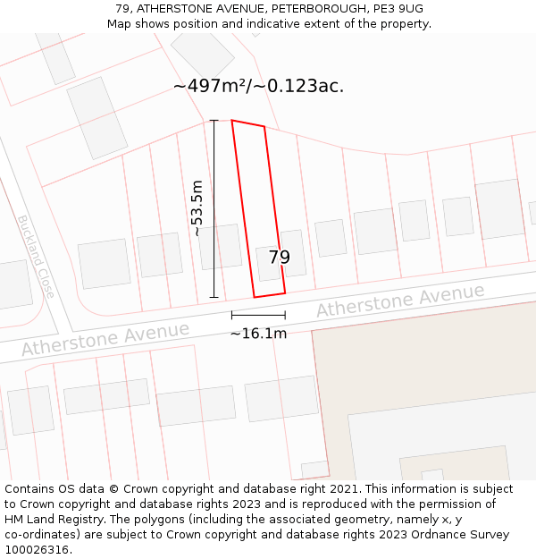 79, ATHERSTONE AVENUE, PETERBOROUGH, PE3 9UG: Plot and title map