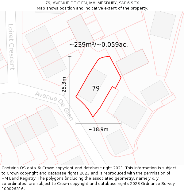 79, AVENUE DE GIEN, MALMESBURY, SN16 9GX: Plot and title map