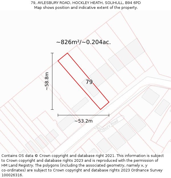 79, AYLESBURY ROAD, HOCKLEY HEATH, SOLIHULL, B94 6PD: Plot and title map