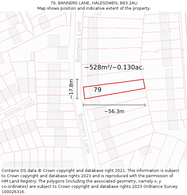 79, BANNERS LANE, HALESOWEN, B63 2AU: Plot and title map