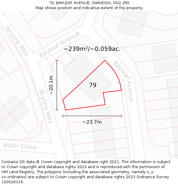 79, BAYLEAF AVENUE, SWINDON, SN2 2RX: Plot and title map