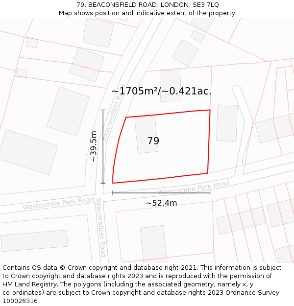 79, BEACONSFIELD ROAD, LONDON, SE3 7LQ: Plot and title map