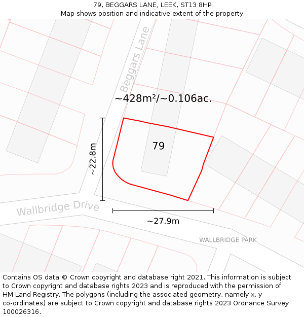 79, BEGGARS LANE, LEEK, ST13 8HP: Plot and title map