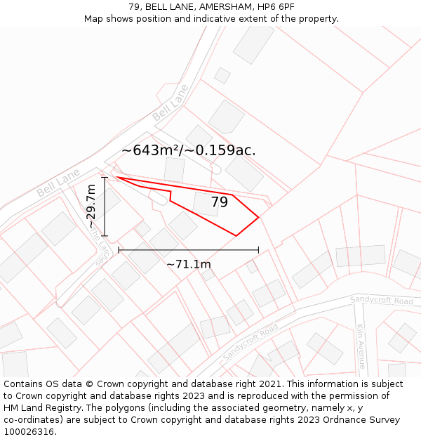 79, BELL LANE, AMERSHAM, HP6 6PF: Plot and title map