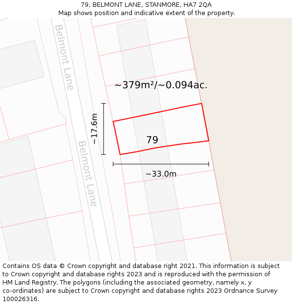 79, BELMONT LANE, STANMORE, HA7 2QA: Plot and title map