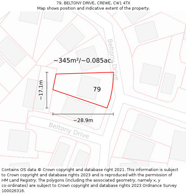 79, BELTONY DRIVE, CREWE, CW1 4TX: Plot and title map