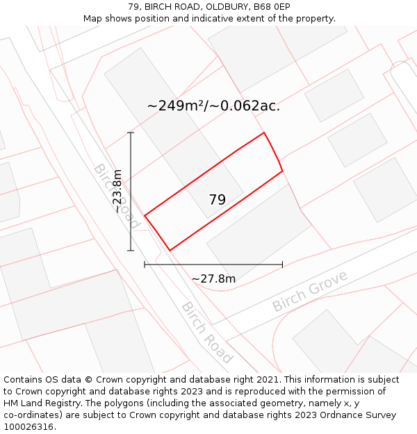 79, BIRCH ROAD, OLDBURY, B68 0EP: Plot and title map