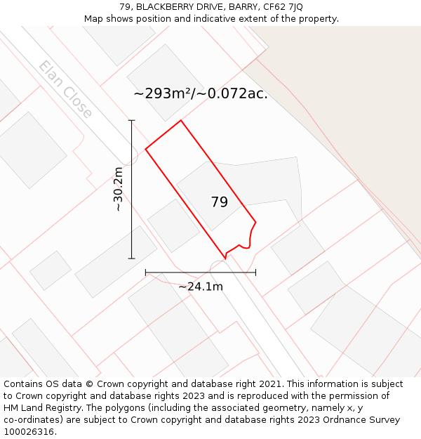 79, BLACKBERRY DRIVE, BARRY, CF62 7JQ: Plot and title map