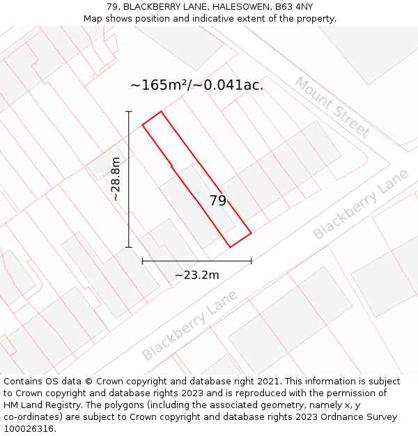 79, BLACKBERRY LANE, HALESOWEN, B63 4NY: Plot and title map