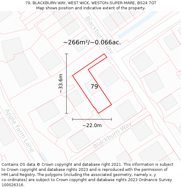 79, BLACKBURN WAY, WEST WICK, WESTON-SUPER-MARE, BS24 7GT: Plot and title map